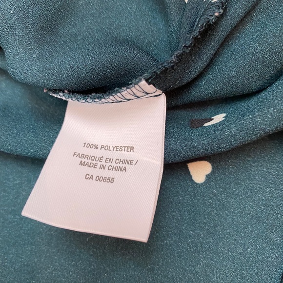 Dark Teal Green Button Down Blouse w/ Heart Print - Picture 2 of 6